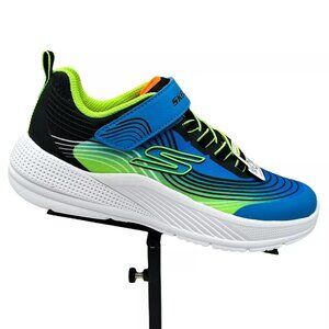 Skechers Youth Boy's Slip-on Sneaker Size 2Y Blue-Lime Lightweight Running Shoes